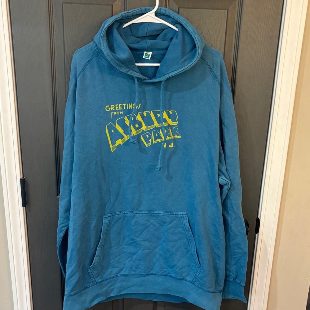Teal Graphic Hoodie with Yellow Print